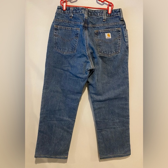 Carhartt Jeans Womens 8x28 Blue Flannel Lined Cowgirl Work Relaxed WB172 VIO HEM - Picture 4 of 10